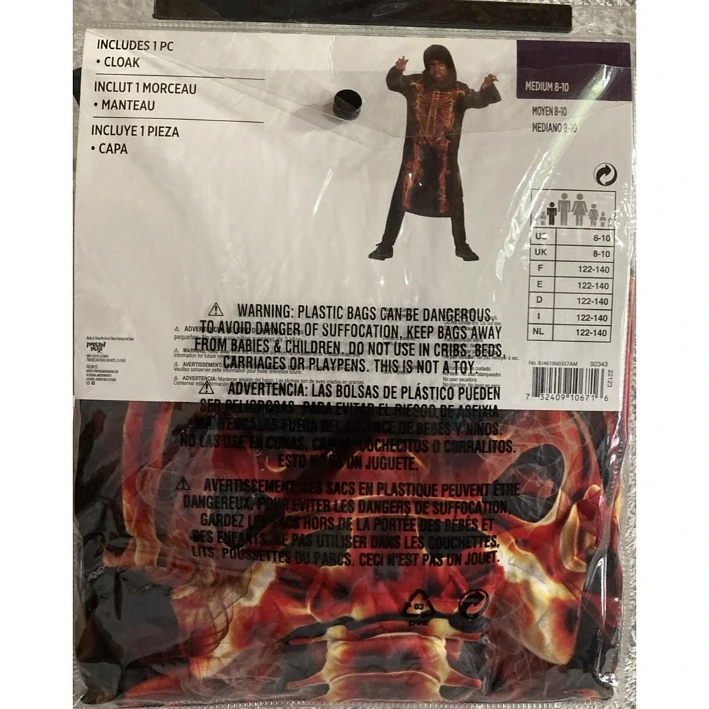 Flame Skeleton Halloween Costume Child Size Medium‎ 8-10 Scary Trick Or Treat